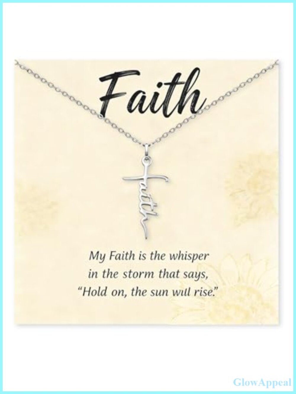 Faith Cross Necklace Stainless Steel White Gold Plated 19" Christian Gift